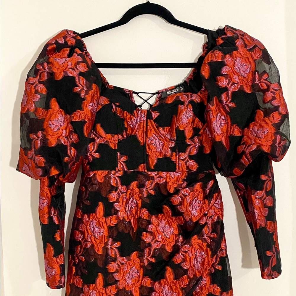 Misguided Brocade Puff Sleeve Mini Dress, Size 0 Petite